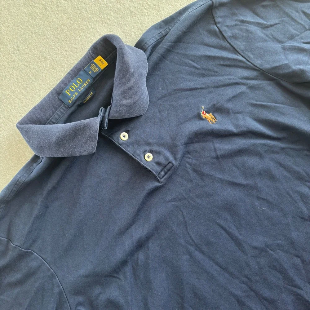 Polo Ralph Lauren Mens Classic Fit Navy Blue Cotton Short Sleeve Polo Shirt M